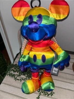 Disney Rainbow Striped Plush Mickey Mouse Toy